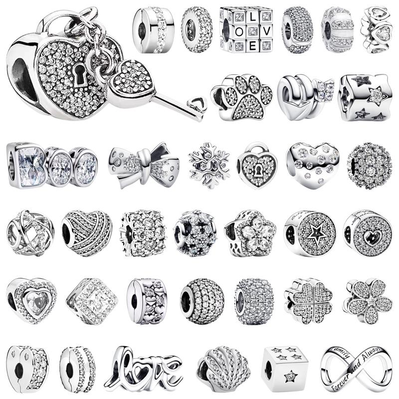 Sparkling Original Charms Fit Original 925Silver Bracelets Paw Print Stones&Enamel Clip Moveable Toy Cube Beads DIY Jewelry Gift