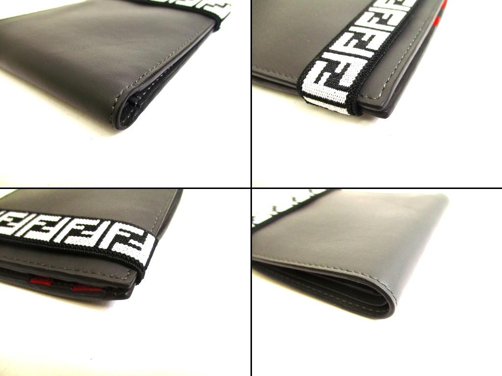 Authentic FENDI Gray Red Leather Bifold Bil Wallet Compact Wallet #b175  Certified - Refurbished