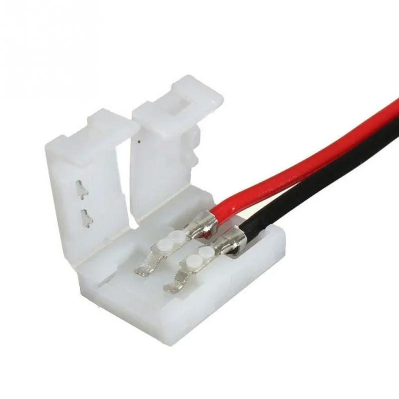 10Pcs No Welding Ribbon 2 Pin Led Strip Adapter PCB Connector Cable 8mm 10mm Power Wire Connector for 2835/5050 Single Color