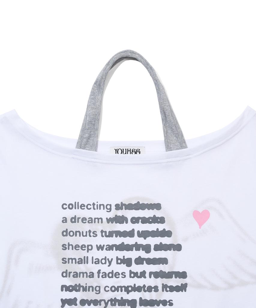 YOUHEE Lettering Halter Neck Off-Shoulder T-Shirts_White
