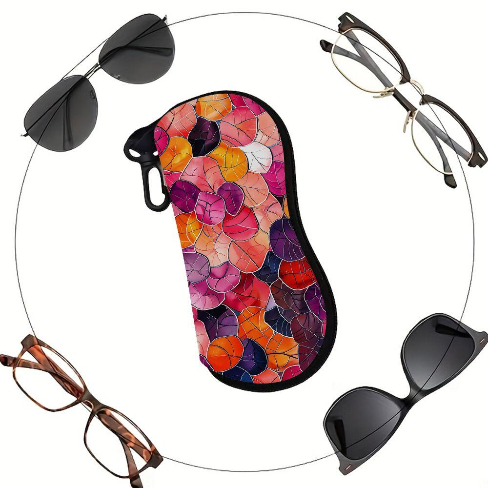 2D-Colorful Mosaic Flower Pattern Protective Sunglasses Case, Soft PU Leather Eyeglasses Storage Pouch, Portable Travel Eyewear Bag Holder for Women