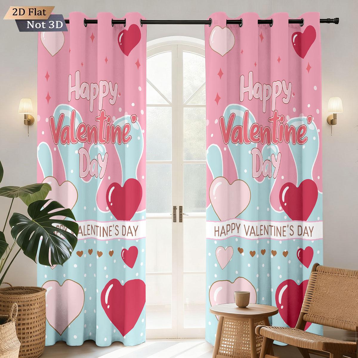 

Set Of 2 Happy Valentine Day Pink Romantic Print Perforated Curtains Multi Size Living Room Insulation Decoration Curtain Light Blocking For Made W100*H70(CM)-Hooks&1PCS