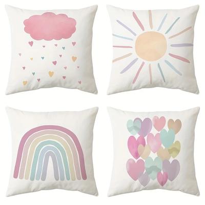 Cartoon Rainbow Star Sun Pattern Printed Pillow Cover Living Room Sofa Cushion Cover Home Room Decoration Without Pillow Core