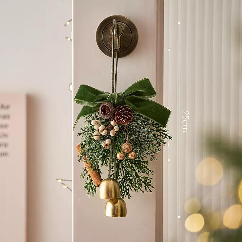 Cross-Border Christmas Bell Pendant - Velvet Bow Tree Ornament