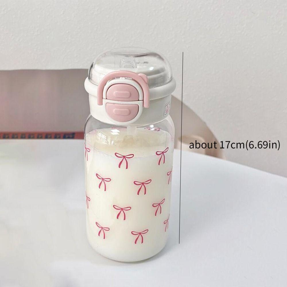 500ml Capacity Water Cup Pink Bow Printing Sippy Cup Portable Straw Water Bottle  Gifts