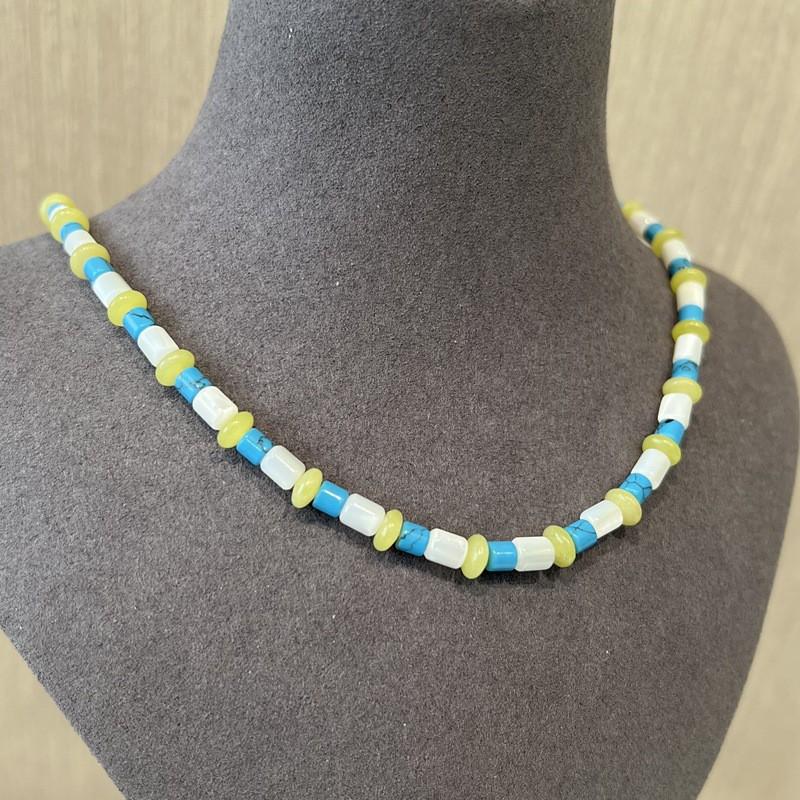 Vacation Style Colorful Natural Stone Necklace Blue Turquoise White Shell Lemon Beaded Choker Women