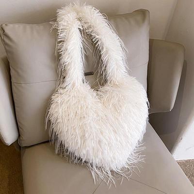 Long Plush Women's Large Shoulder Bag Luxury Faux Fur Female Love Shape Bags Y2k Punk Girls Fluffy Tote Handbags Crossbody Bag