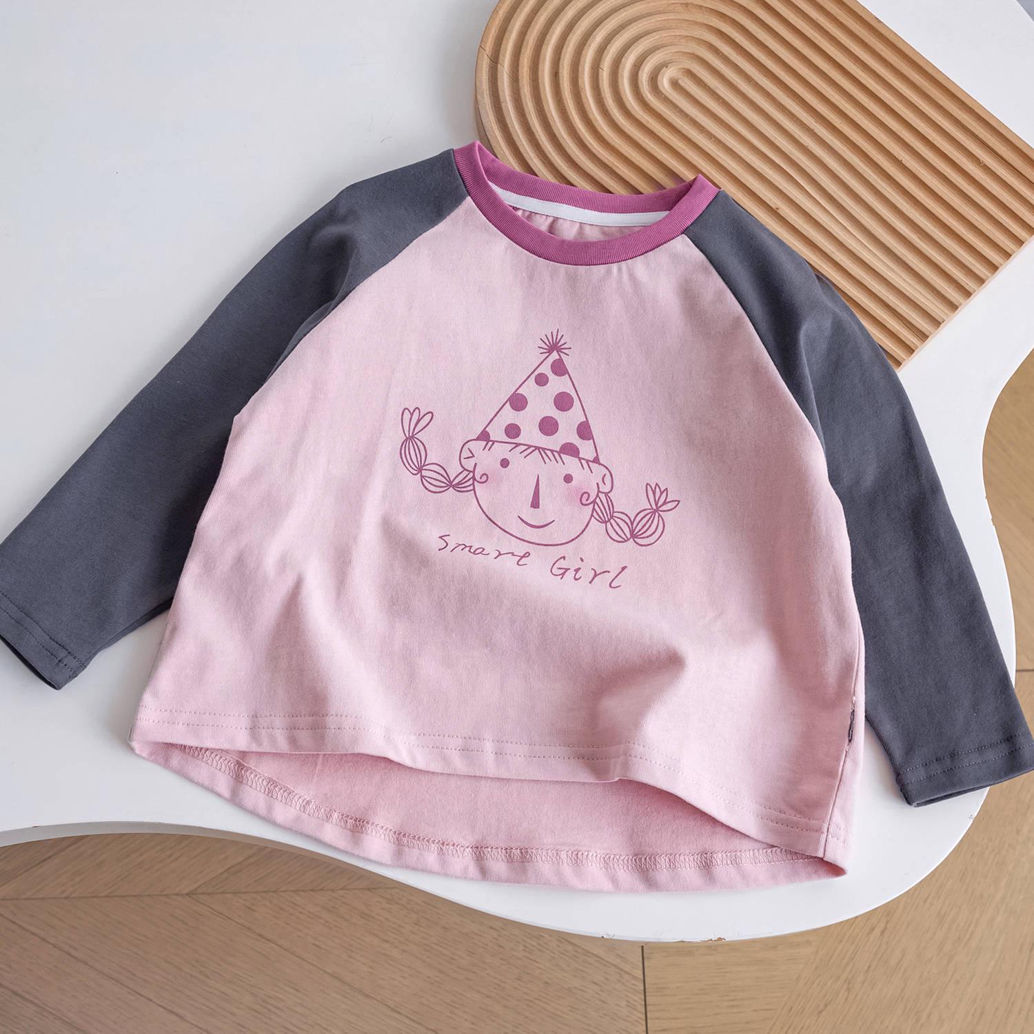 

Корейская детская футболка для девочки с рукавом реглан и длинным рукавом на весну: Новый модный топ с принтом 2025