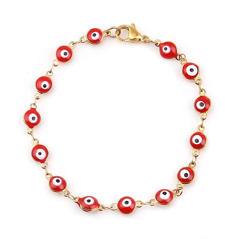 304 Stainless Steel Bracelets Gold Color Link Chain Multicolor Evil Eye Enamel Bracelets For Women Man Gift 19.2cm ,1 Piece
