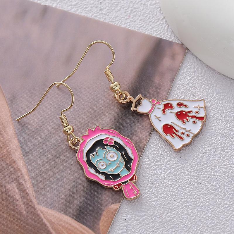 Pink Ghost Witch Skull Halloween Earrings – Women’s Trendy Cartoon Accessories