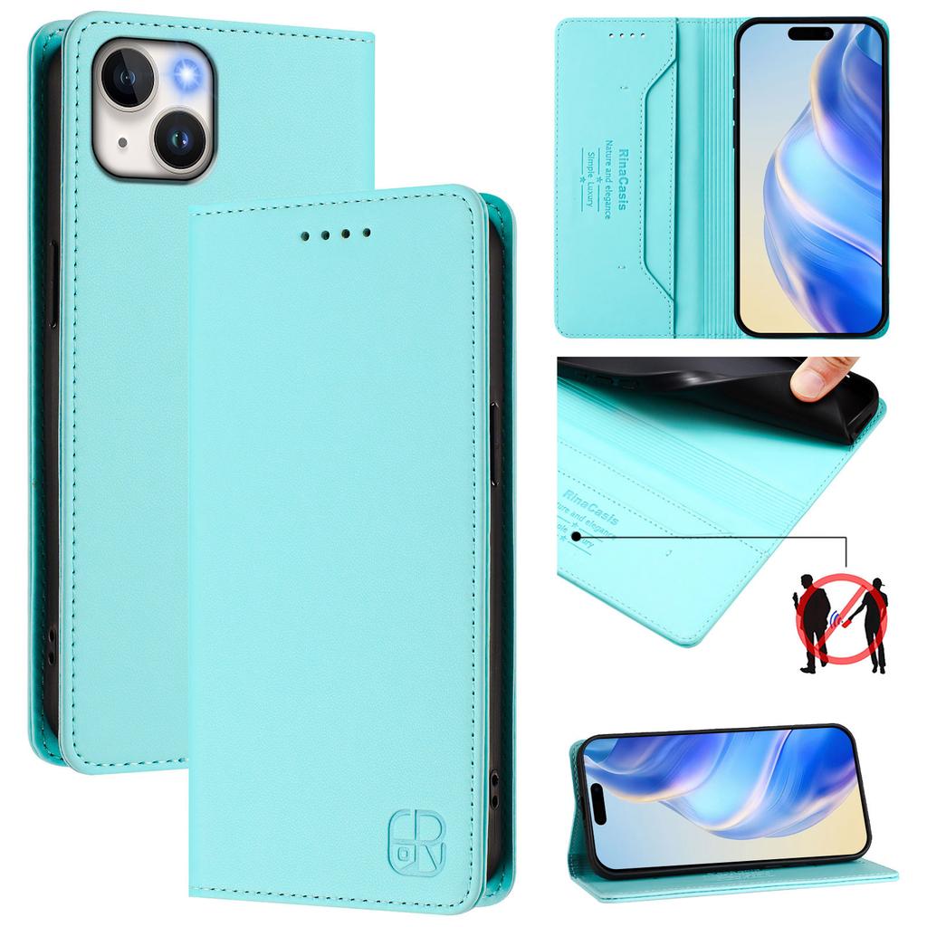For iPhone 15 Plus Leather Case RINACASIS RC01 Phone Cover with RFID Blocking Wallet Stand