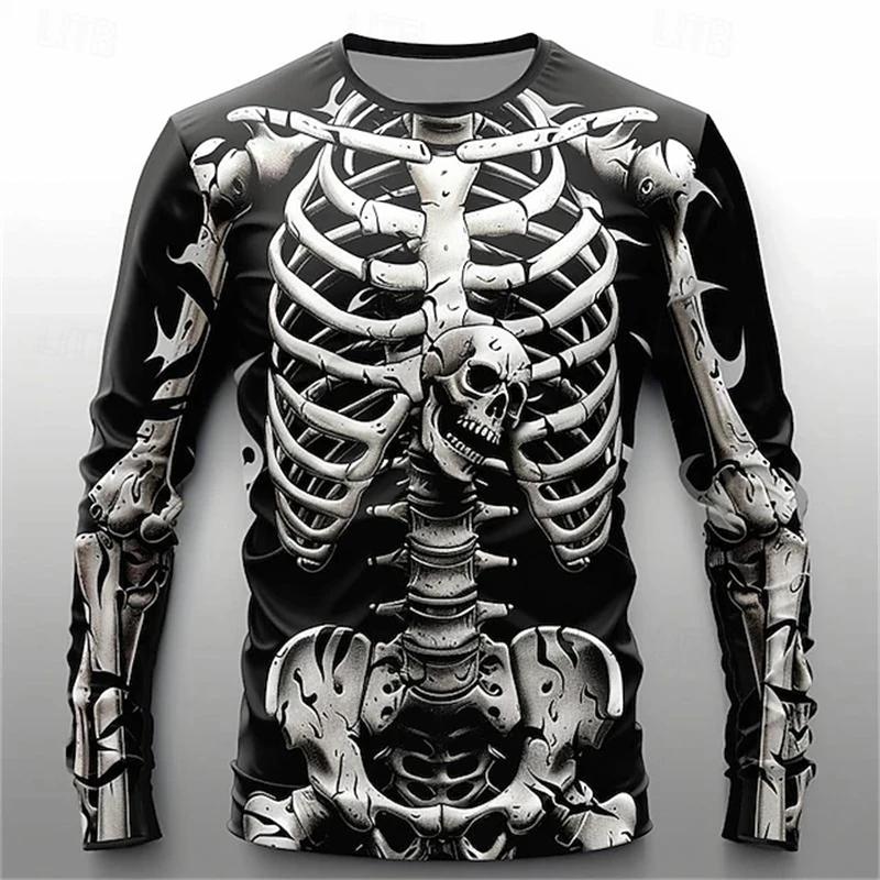 3D Print Skeleton Skulls Pattern Tops Casual Fashion T-shirts Sweatshirt Breathable Streetwear Loose Men's T-shirts