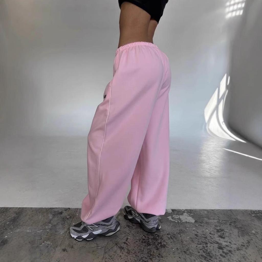 Damen High Waist Weite Beine Jogginghose Gerade Beine Hose Gestreifte Seite Zweiwege-Tragbar Kordelzug Jogginghosen Amerikanische Lässige Sporthosen