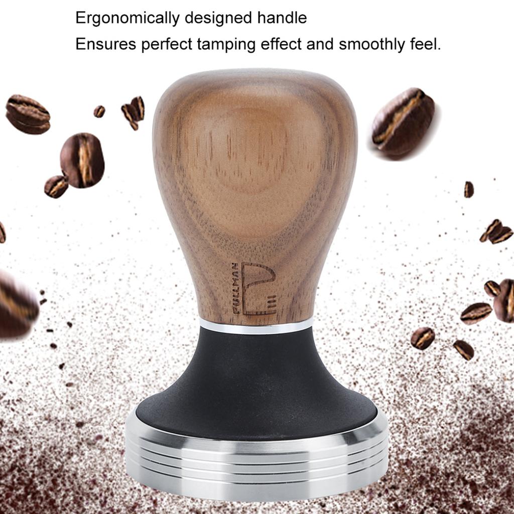 58mm Stainless Steel Flat Coffee Tamper Powder Pressed Hammer with Height Wooden Handle