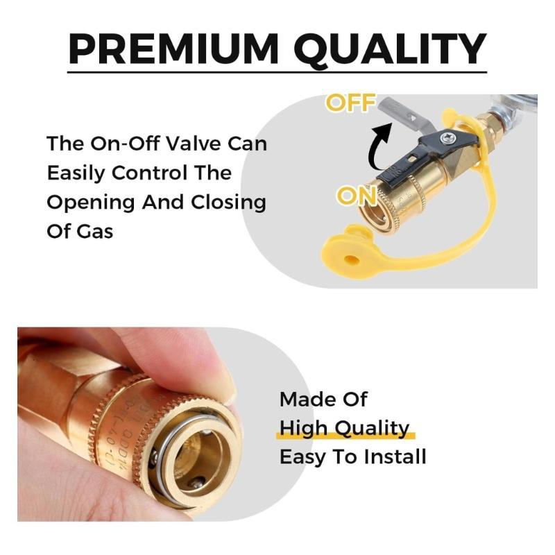 High Flows Gas Quick Connecting Fittings 1/4Inch with Adjustable Flame Control up to 30000BTU for Camping Equipment