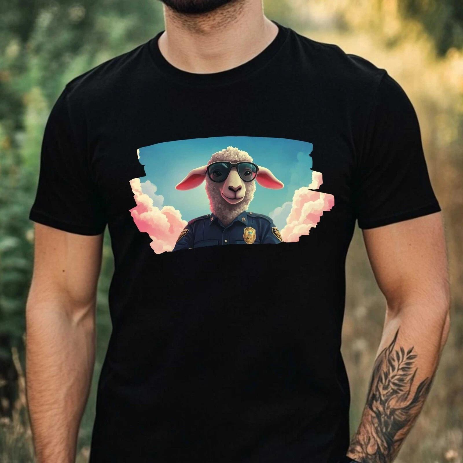 T-Shirt Herren Schaf als Polizist Motiv Baumwolle Größe XS bis 5XL S