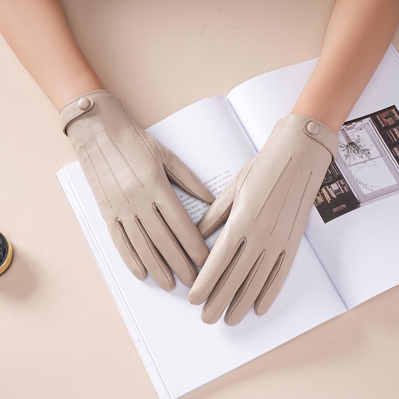 

Перчатки из натуральной овчины, женские, из натуральной кожи, для велоспорта, вождения, зимние, теплые, с флисовой подкладкой Luva, модные аксессуары M бежевый