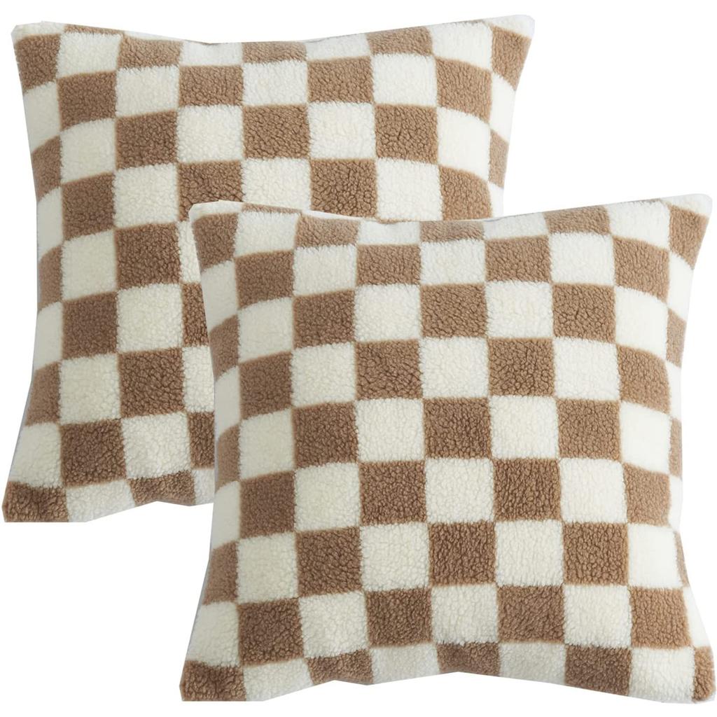 Schachbrett-Kissen, Schwarz-Weiß karierter Kissenbezug, Handwärmer für Wohnzimmer, Plüschkissen, Sofakissen, Lendenkissen