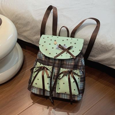 Dual Shoulder Bag, Niche Backpack, Simple Checkered Schoolbag, English Style Women's Bag