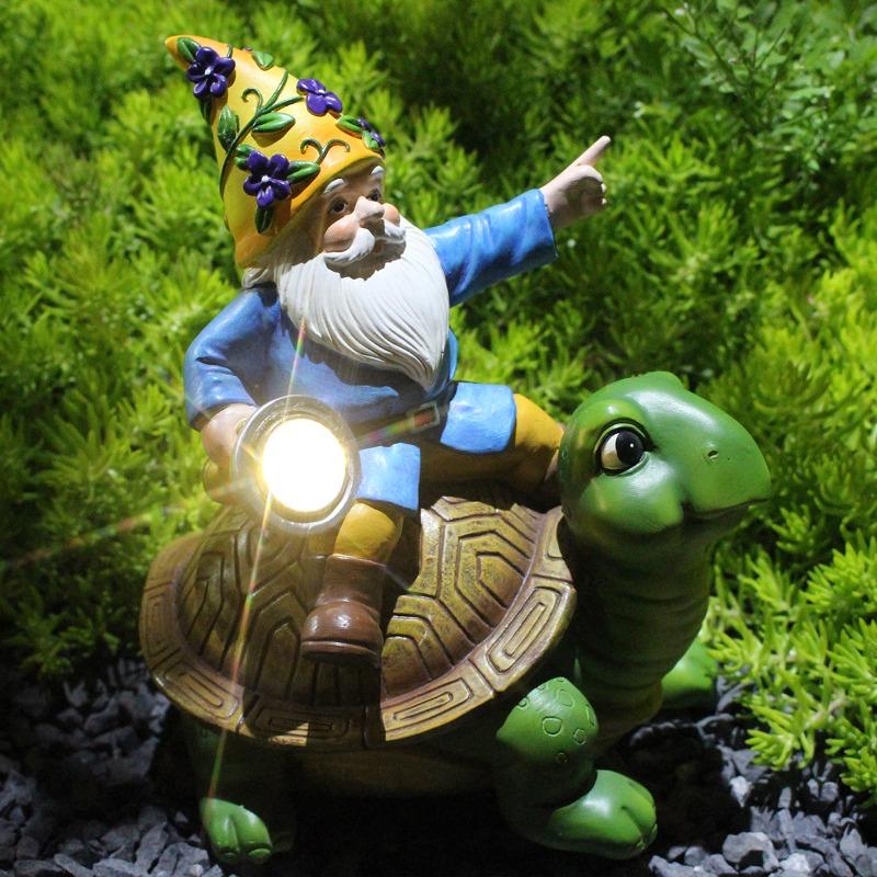 Dwarf Turtle Solar Garden Statue, Outdoor Lawn Solar Lamp Decorative Animal Ornaments