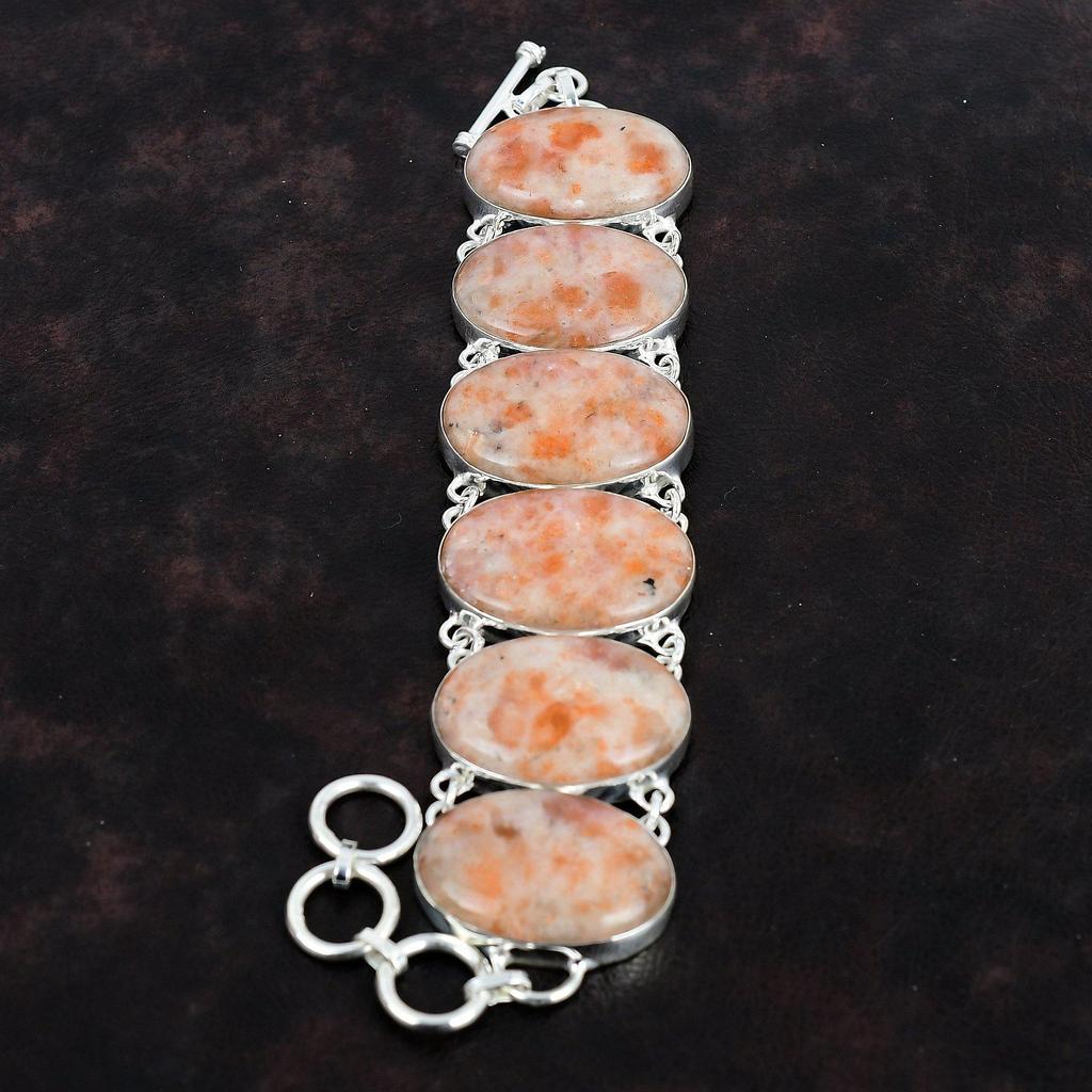 Sunstone Bracelet Original Gemstone Bracelet Silver Jewelry 925 Sterling Silver Bracelet Adjustable Chain Bracelet Handmade Jewelry For Gift