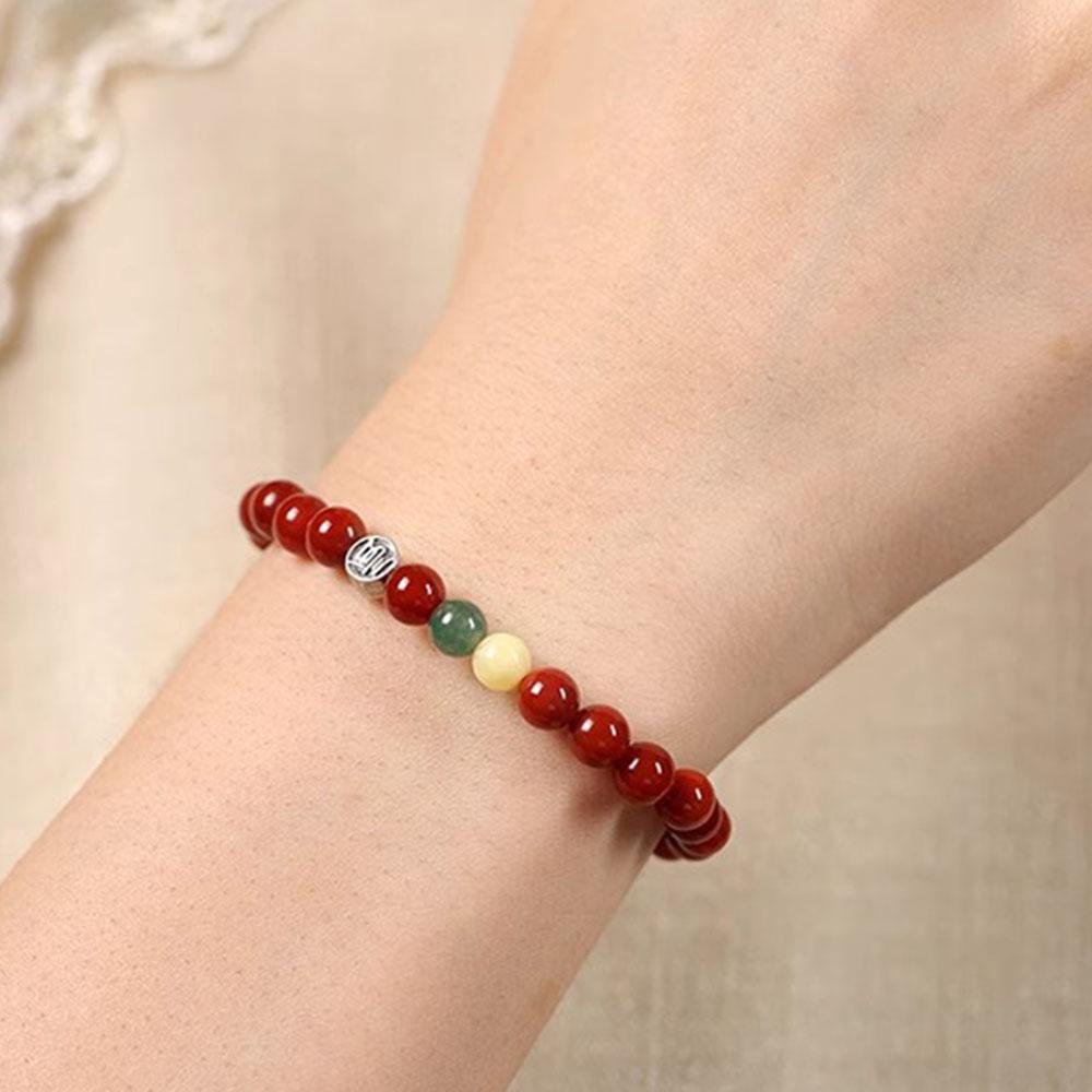 VENTFILLE 925 Sterling Silve Red Agate Bracelet for Women Jade Letter Retro Bead Ethnic Jewelry Birthday Gift Dropshipping