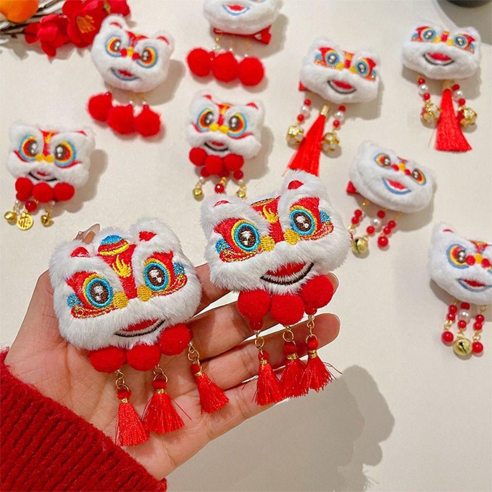 Tassel Children Red Bow Hairpin Lion Dance Hanfu Hair Sticks Cute Chinese New Year Headwear Baby