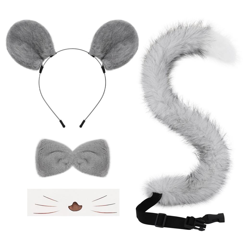 Halloween handmade plush simulated mouse ears cos animal ears and tail set cute animal ears headband headdress