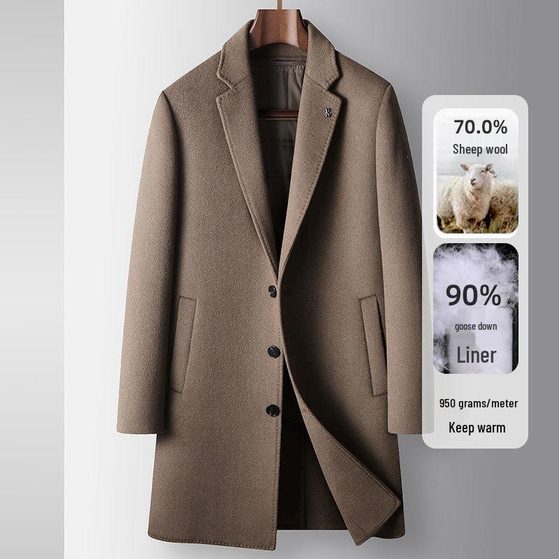 Men's 2026 Autumn/Winter Mid-Length Wool Trench Coat with Detachable Down Liner