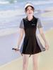 Women's Patchwork Slimming One-Piece Swimsuit - Elegant and Conservative Swimwear for Vacation or Hot Springs