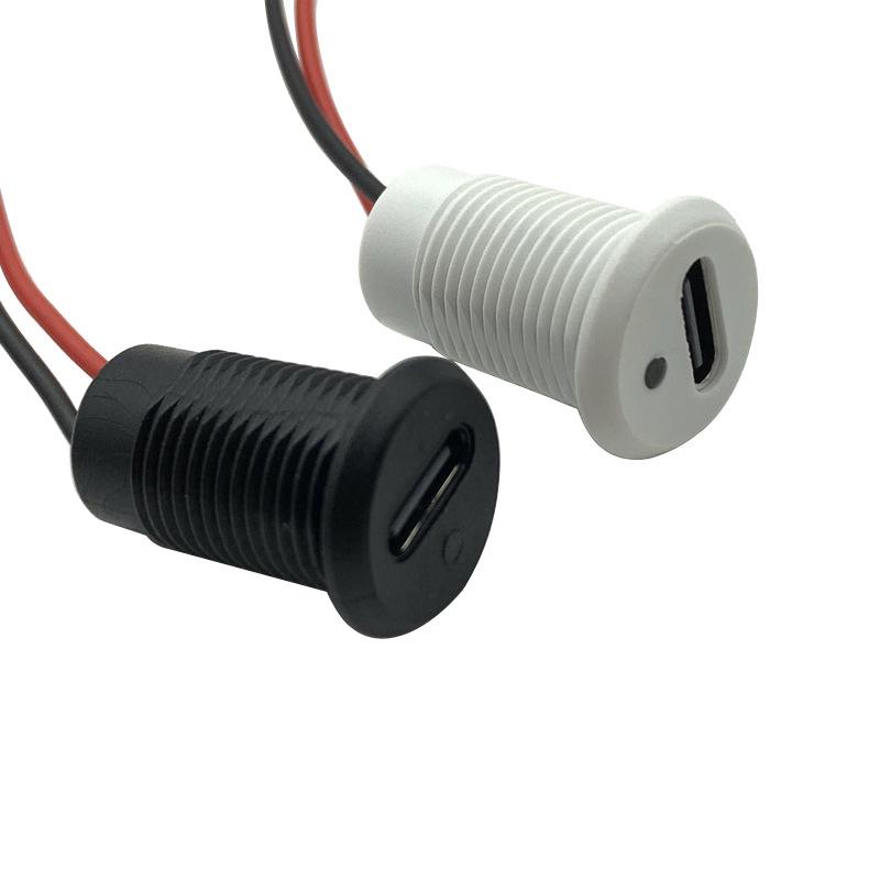 Luminous Waterproof USB-C Round Screw Thread Female Connector Charging Port