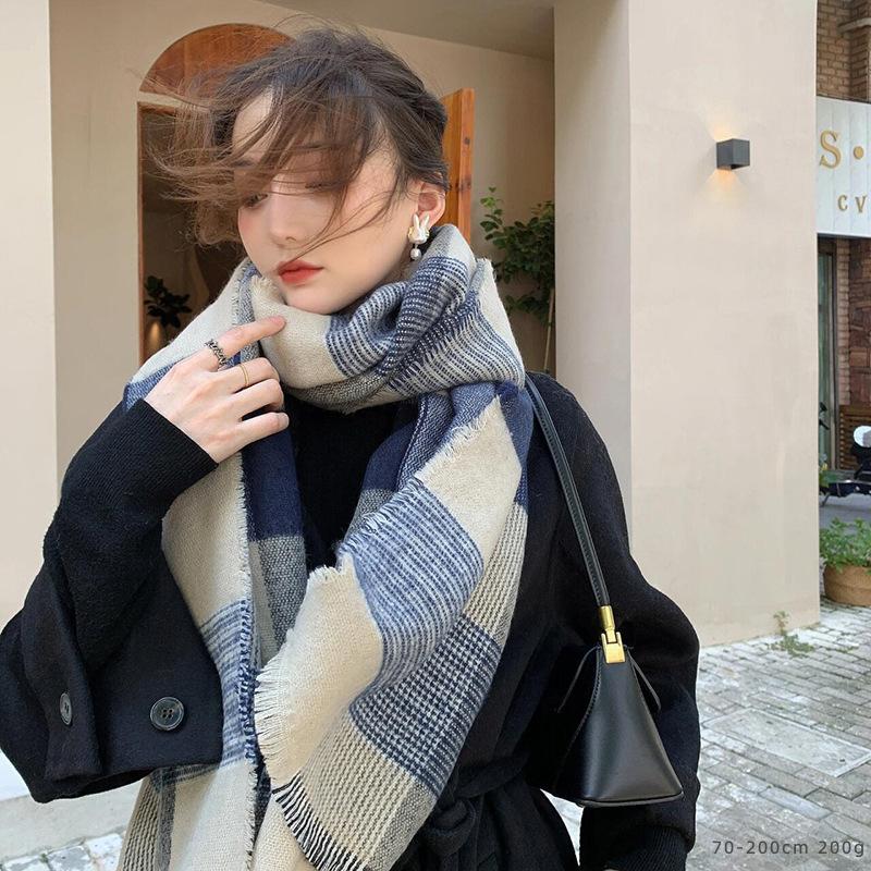 British Style Plaid Scarf Versatile Imitation Cashmere Scarf Shawl Advanced Sense Student Men'S And Women'S Scarf