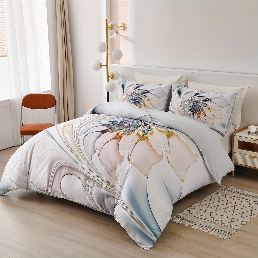 Psychedelic Floral Duvet Cover Set 3D Bedding For Dorm Room Decor Abstract Flower Print Includes 1 Duvet Cover And 2 Pillowcase