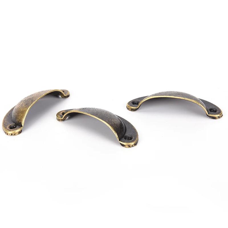 1/6pcs Cup Drawer Half Moon Furniture Hardware Retro Shell Pull Kitchen Drawer Wardrobe Door Antique Brass Iron Handles