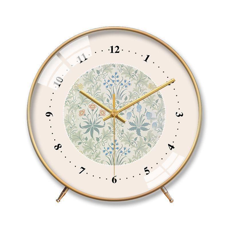 Vintage French Floral Pattern Silent Wall & Table Clock for Living Room