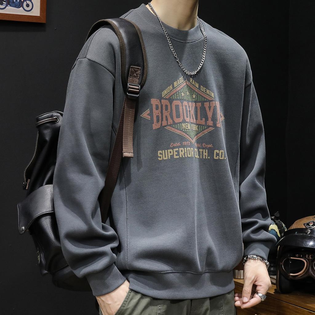 Fleece Crew Neck Sweater Men'S Autumn And Winter Men'S Clothing Trendy Men'S Large Size Men'S Top Long Sleeves Autumn