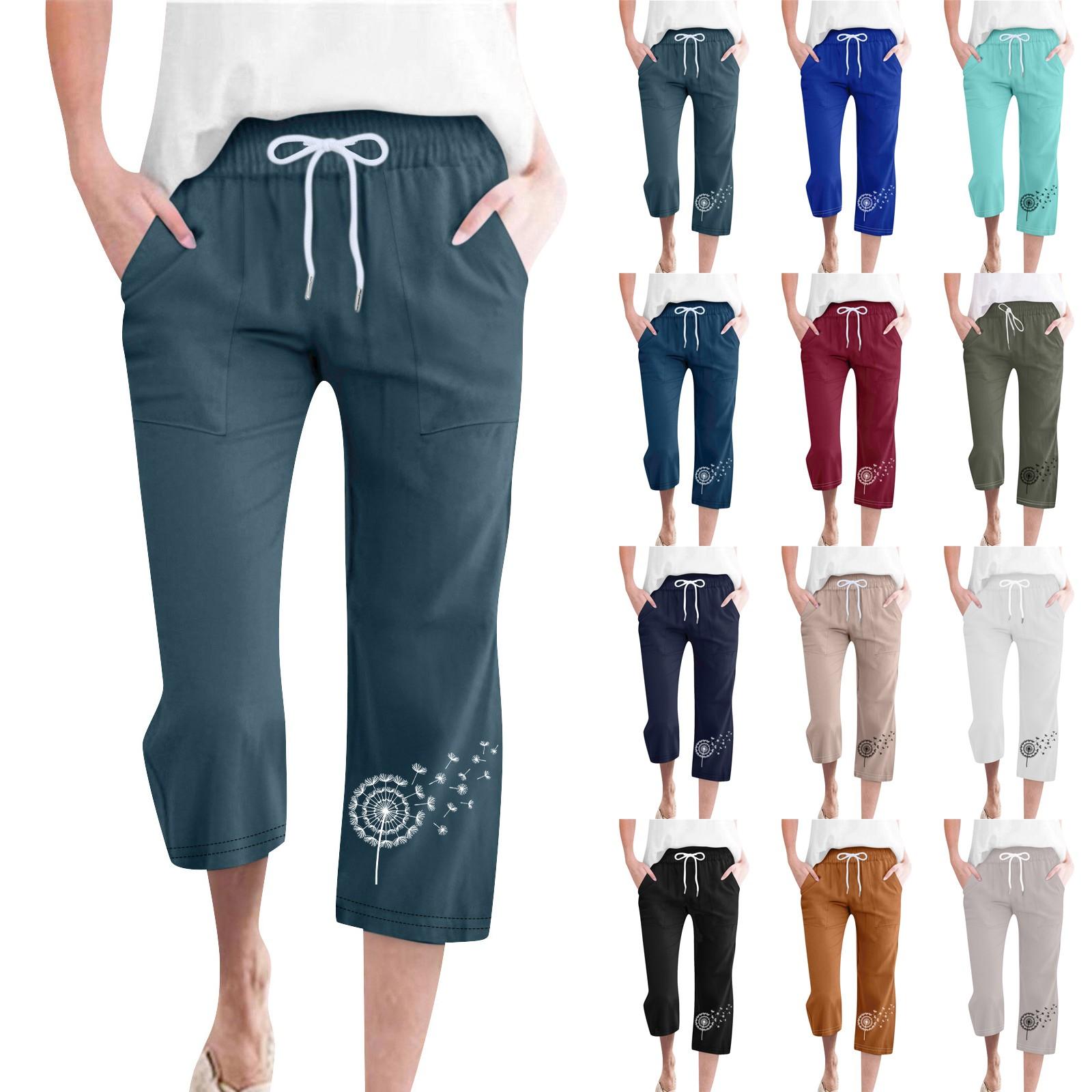 

Женские модные повседневные свободные брюки с принтом на День независимости, хлопковые льняные брюки 7/10