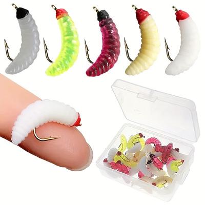 Isca de pesca com mosca artificial Maggot, isca de minhoca de truta molhada de simulação, anzol, equipamento de pesca