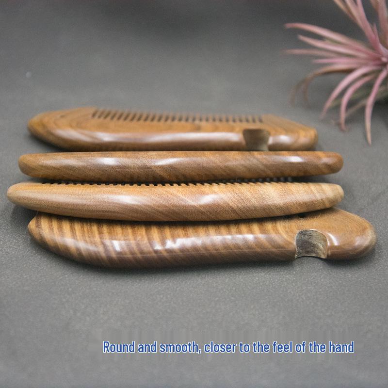 Green Sandalwood Hair Care Comb - 13cm, Model Little Moon Phoenix, for Massage & Scalp Care, Easy to Carry