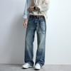 New American autumn and winter washed blue jeans men's cat whiskers loose straight wide-leg casual pants