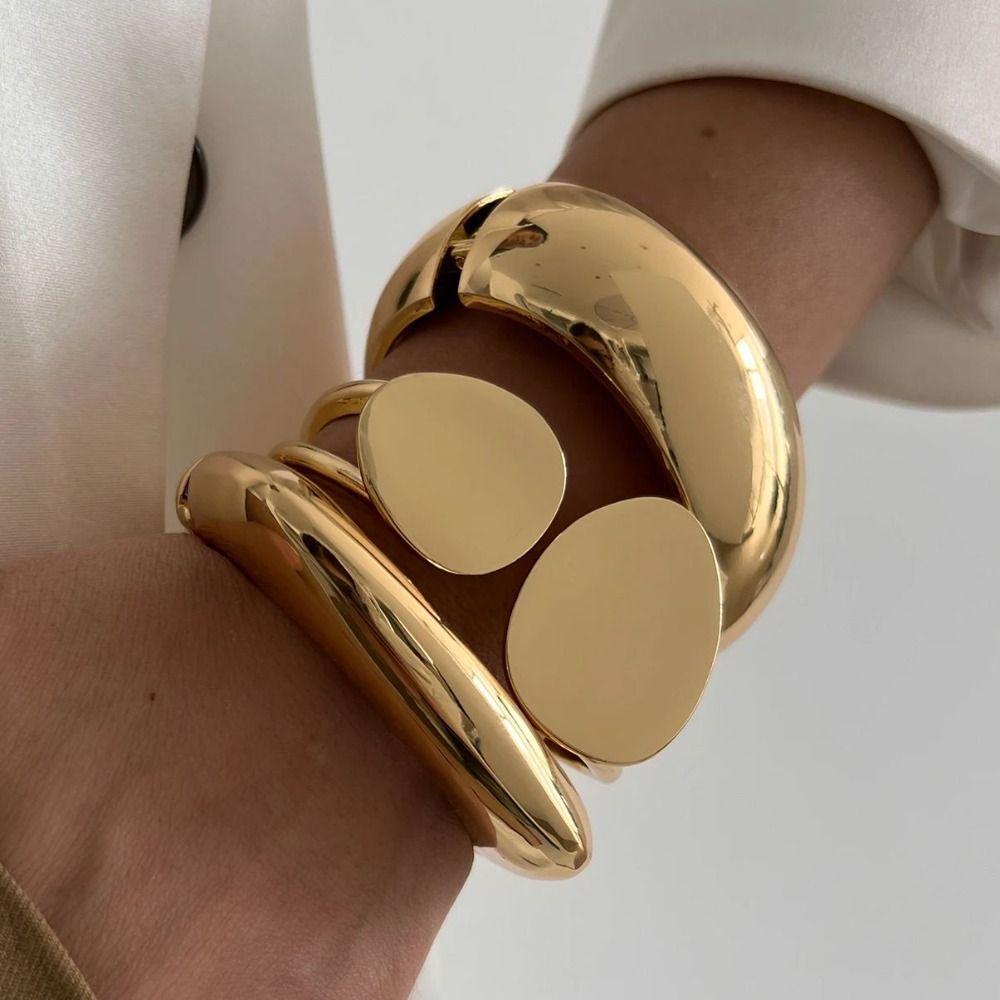Irregular Wide Bangles Exaggerated Punk Arm Cuff Bracelets Chunky Gold Bangle Bracelets  For Women