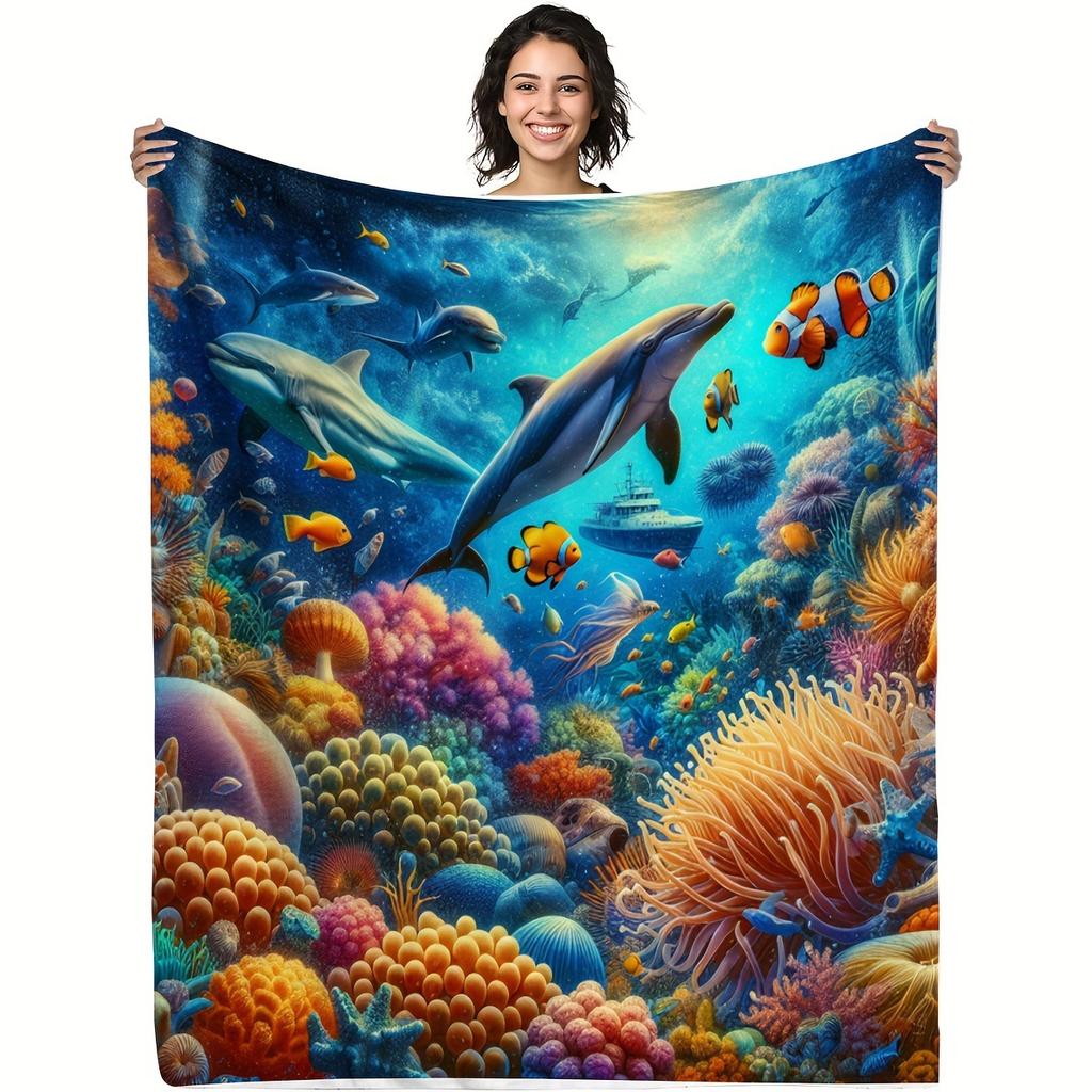 Cartoon tropische Fische digital bedruckt Polyester Schlafzimmer Samt Flanell Decke Vlies weiche Sofadecken für Betten