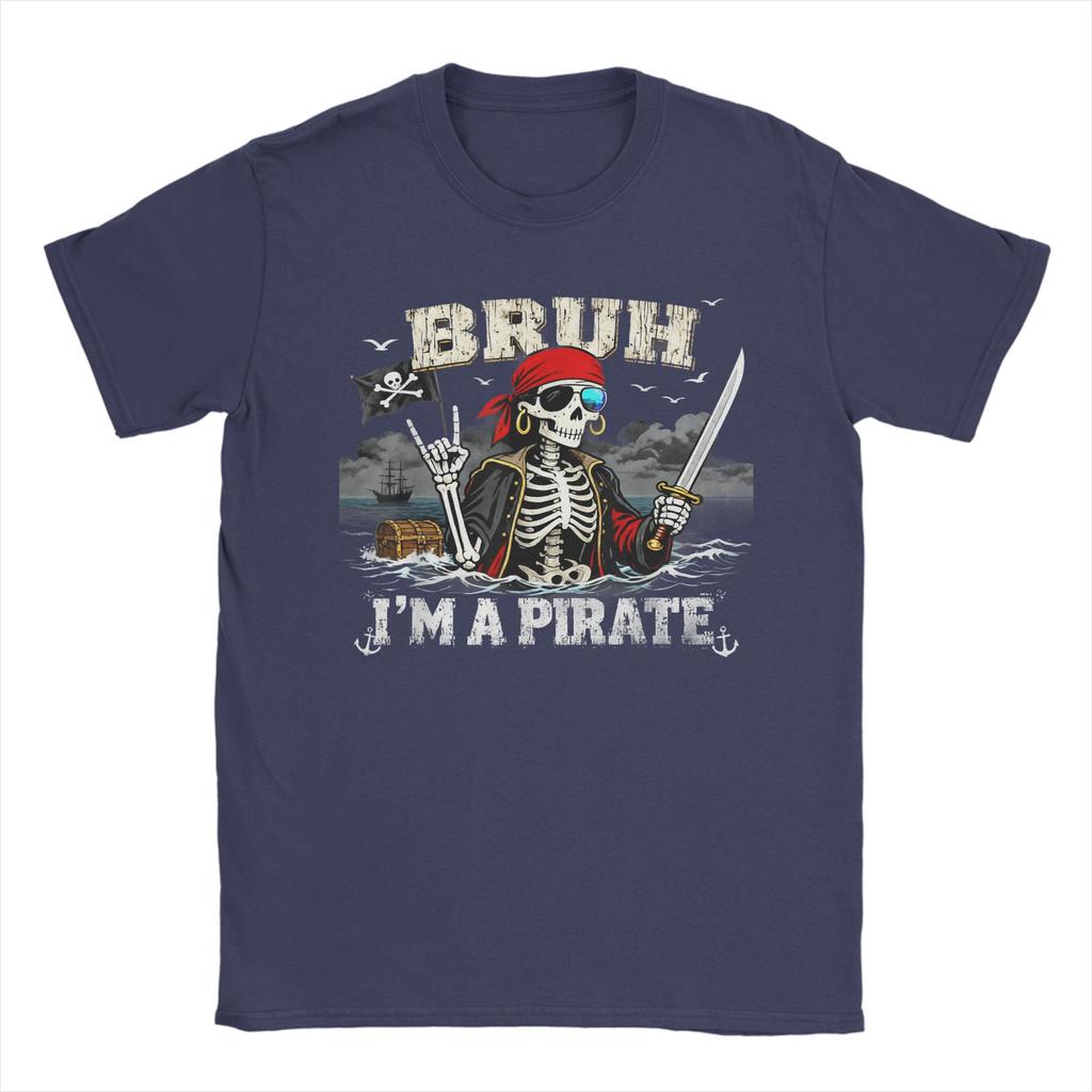 Bruh Im A Pirate Spooky Skeleton Halloween Costumes T-Shirt Beach Harajuku T-Shirts Men Cotton Comfortable Plus Size Top Tees