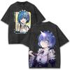 Re:Zero Rem Oni Horn Vintage Washed Anime T-Shirt, Unisex Kawaii Anime Fan Streetwear Tee, 100% Cotton Casual Short Sleeve Top