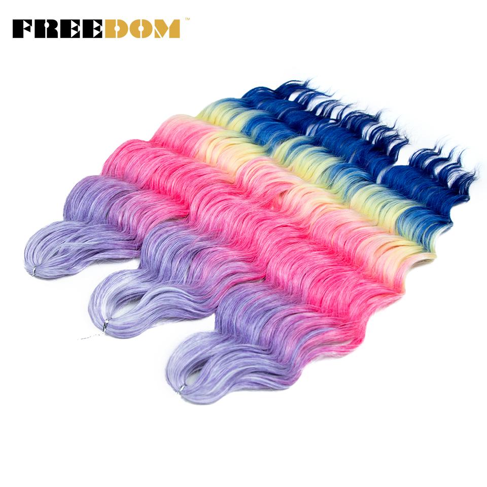 FREEDOM Synthetic Braiding Hair Extensions Natural Curly Wavy 24inch Water Wave Braid Hair Ombre Blonde Brown Twist Crochet Hair