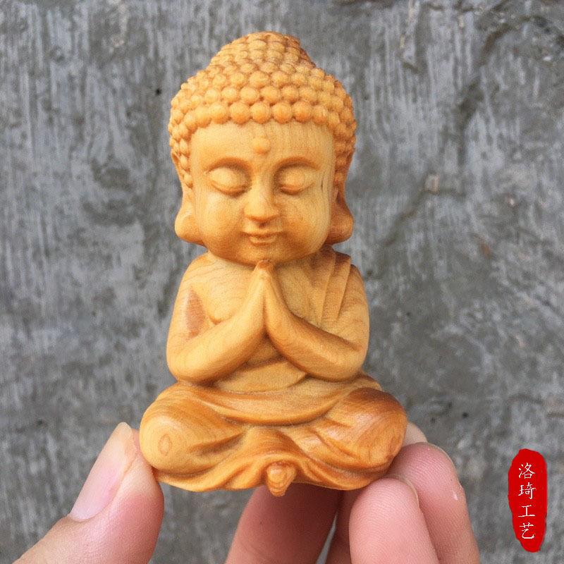 

Buddha Statue Desktop Ornament,Cliff Cypress Wood Carving Cute Tathagata Small Buddha Figurine Crafts,For Home Decoration Gift