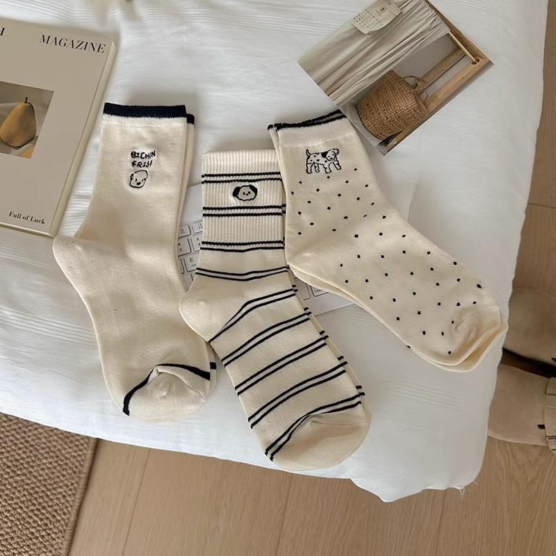 Atmungsaktive Baumwoll-Socken für Damen mit Cartoon-Hundemotiv, Wadenhöhe - Geruchshemmend & Weiches, aufgerautes Design