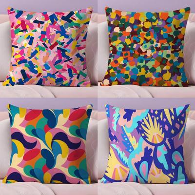 Abstract Colorful Cushion Cover Soft Plush Throw Pillow Cushion CoverDoubleSided Printed Pillow Case for Sofa Home Decor