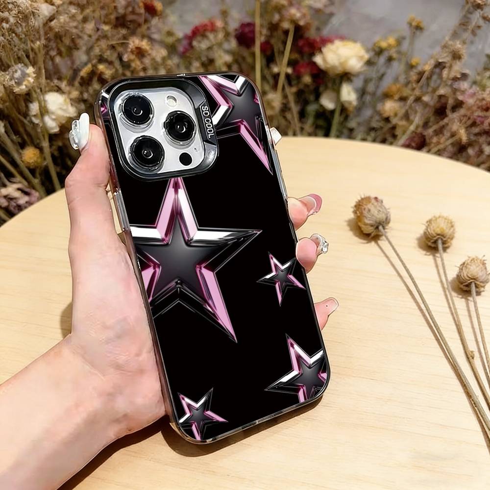 Heavy Metal Stars Series Phone Case For iPhone 17,16,15,14,13,12,11 Plus,Pro Max,XS,Colored Silver Plated Inside Cover