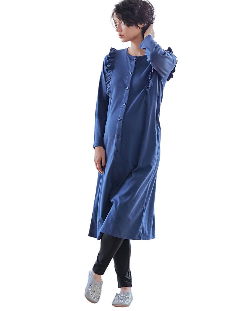 Maternity Open Front Nursing Pajamas Cotton Blend Soft Smooth Ruffle One Piece Postpartum Leggings Prenatal Long Sleeve Hospitalization L Navy